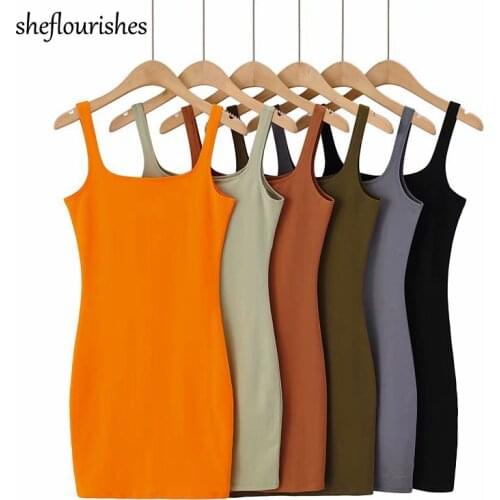 Sleeveless dress women summer tank dress sexy square neck dresses bodycon mini dresses vintage cotton dress black green sundress