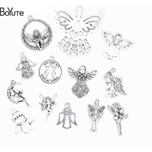 BoYuTe Factory Direct Wholesale Mix 13 Styles Tibetan Silver Angel Wings Pendant Charms Diy Alloy Jewelry Accessories