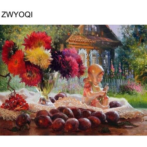 Full Square Diamond painting Girl celosia garden Full Round Diamond mosaic Fig peach 5DDIY Diamond embroidery Cross stitch villa