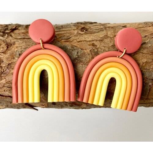 Rainbow color soft pottery sweet girl earrings geometric U-shaped personality large temperament fashion fun ladies ear jewelry