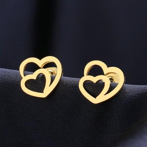 Stainless Steel Earrings Hollow Double Heart Fashion Stud Earrings Classic Simple Earrings For Women 2021 Jewelry Wedding Party