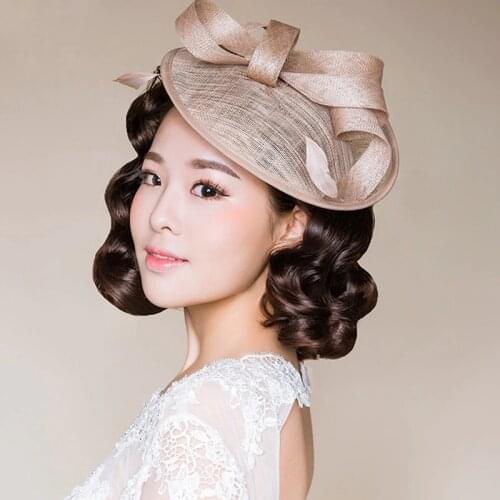 Women Bridal Hat Linen With Feather Chic Wedding Fascinators Ladies headdress With Comb