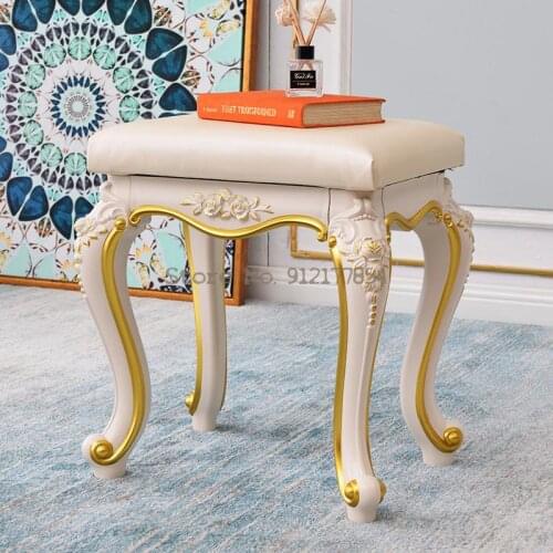 European style dressing table stool carved simple makeup stool bedroom nail stool princess beauty chair PU leather shoe changing