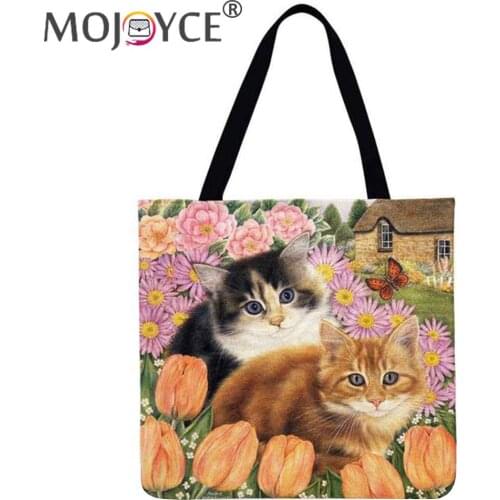 Casual All-match Cats Butterfly Flower Landscape Printed Shoulder Shopping Tote Bag Portable Large Capacity Holiday Gift Handbag