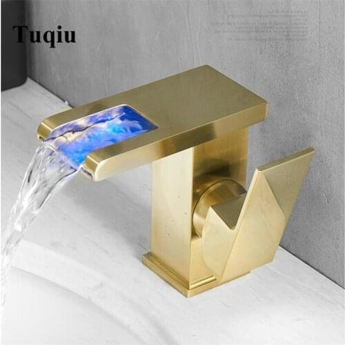 Brass hot and cold bathroom LED Brush gold Basin faucet bathroom faucet sink tap