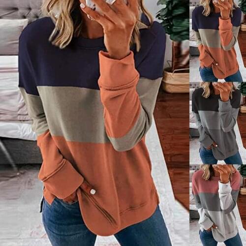 Warm Sweater Women Velvet Pullovers Knitted Pullovers Sweatshirt Stitching Color Modern Design Polyester Upper Garment for Home