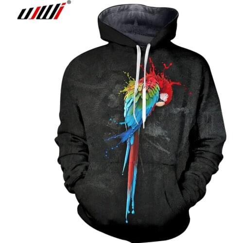 UJWI New Hoody Hooded streetwear Hoodies 3D Print Parrot Black and red Funny Plus Size 6XL Clothes For Men Winter Long sleeve
