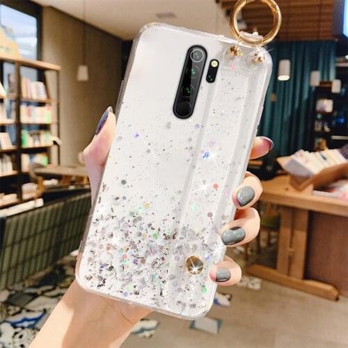 Ultra-thin Bling Glitter Wristband Silicone Phone Case For Xiaomi Redmi Note 9 8 7 Mi 11 10 9 T 8 Lite Pro Luxury Lanyard Cover
