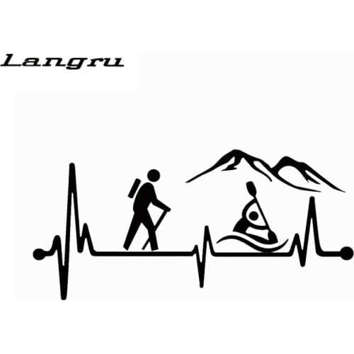 Langru 15.6CM*7.4CM New Design Hiking Kayak Heartbeat Lifeline Vinyl Graphics Decals Car Motorcycle Sticker Accessories Jdm