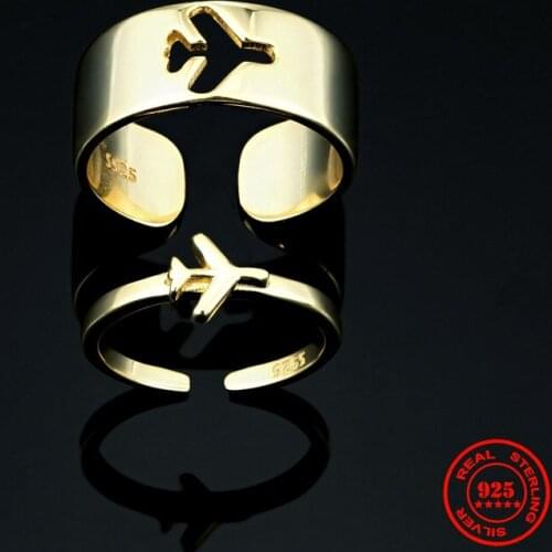 YIZIZAI 925 Sterling Silver Women Open Ring Airplane Couple Rings All-match Engagement Wedding Set Aviation Lover Jewelry Gifts