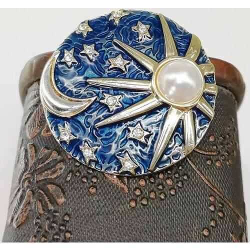 AWAYTR Blue Planet Brooches Retro Baroque Enamel Pin Brooch Sun Moon Star Universe Lady Brooch Pearl Crystal Brooch Jewelry
