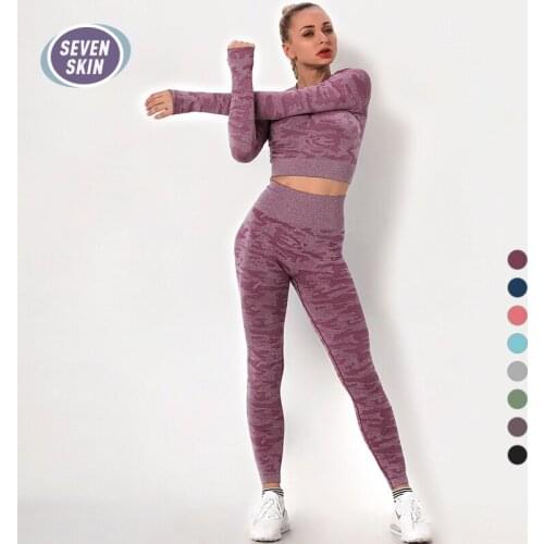 SEVEN SKIN 2PCS/Set Women Seamless Yoga Sets High Waist Running Leggings Sport Yoga Shirts Gym Fitness Sportswear Clothing Suits