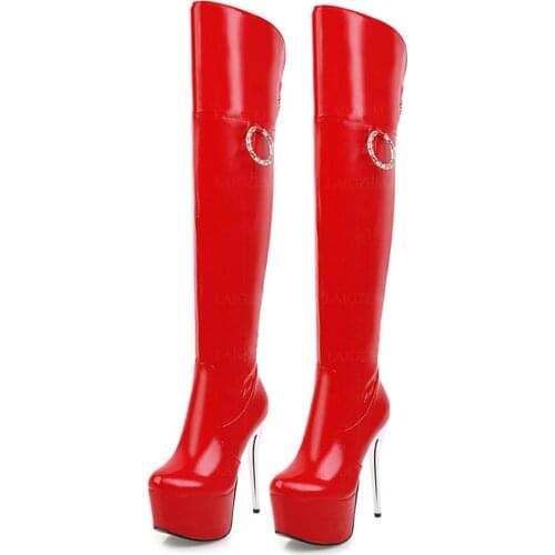 LAIGZEM SUPER Women Over Knee High Platform Boots Side Zip Stiletto High Heels Boots Ladies Unisex Shoes Woman Size 43 44 47 48