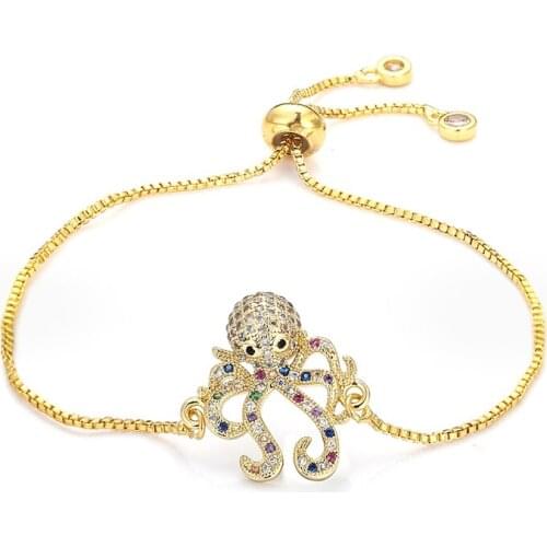 Luxury Crystal Squid Cz Bracelet 18K Gold Women Bracelet Bangle Adjustable Colorful Zircon Bracelets Copper Jewelry Gift 2021