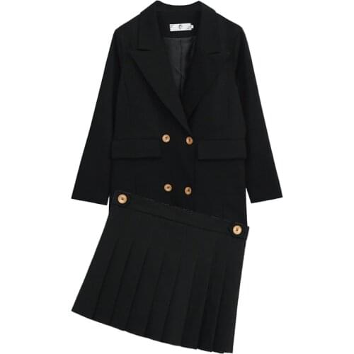 Womens plus size XL-4XL professional female pants suit two-piece High quality black lady office jacket Slim bust pleated skirt