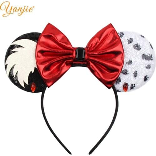 Princess Mouse Ears Headband Women Girls Festival Red Plaid Hairband Kids Sequin Bow Female Party Headwear Cute Hair Accessories