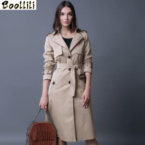 Boollili British Style Womens Coat Trench Female Tunique Longue Coats Windbreaker Trench Coat Para As Mulheres Plus Size