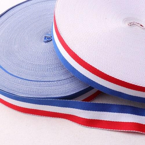 1"(25mm) Blue White Red Color Stripe Soft Webbing,Ribbon Great for DIY Clothing Shoes Bag Belts,by the yards