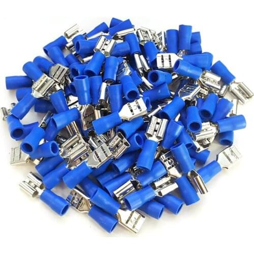 100pcs Blue 16-14 Gauge AWG Vinyl Female Wire Terminal Kit Quick Disconnect Connector Spade Insulated Connectors Assortment