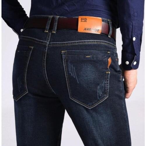 2021 Men Jeans Autumn Winter Business Casual Light Blue Elastic Force Fashion Denim Jeans Trousers Male Brand Pants