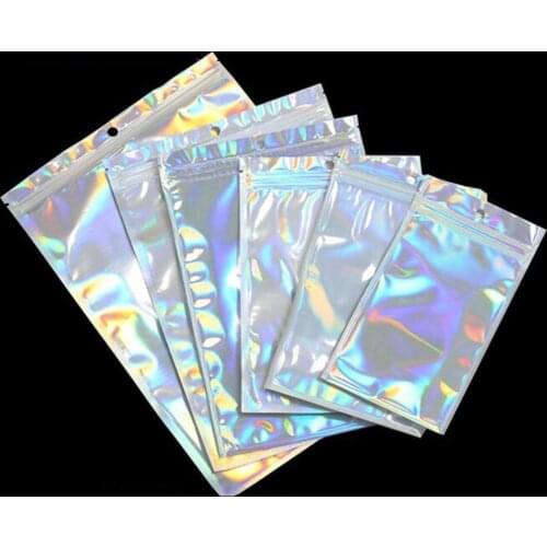 30Pcs/pack Plastic Bag Aluminum Foil Hologram Food Pouch Small Water Proof Zipper Reclosable Pouches Zipper Storage Bags