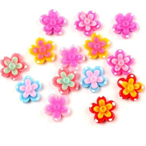 50Pcs Mixed Double Flower Resin Decoration Crafts Beads Flatback Cabochon Scrapbook DIY Embellishments Accessories Buttons