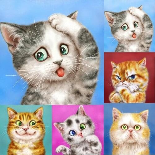 DIY Diamond Painting Cartoon Cat Full Drill Square 5D Diamond Embroidery Cute Animals Mosaic Art Pictures Child Room Decoration