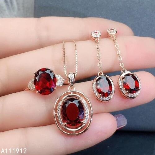 KJJEAXCMY fine jewelry natural garnet 925 sterling silver new women pendant necklace ring earrings set support test popular