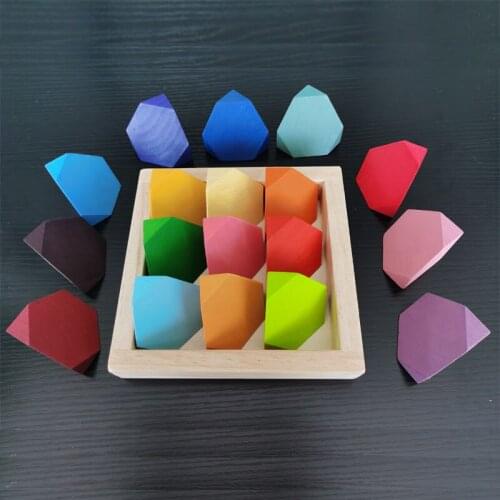 18pcs /set Big Block Color Beech Wooden Flower Bricks / Rainbow Wooden Blocks Creative Stackable Corner Stone Educational Toy