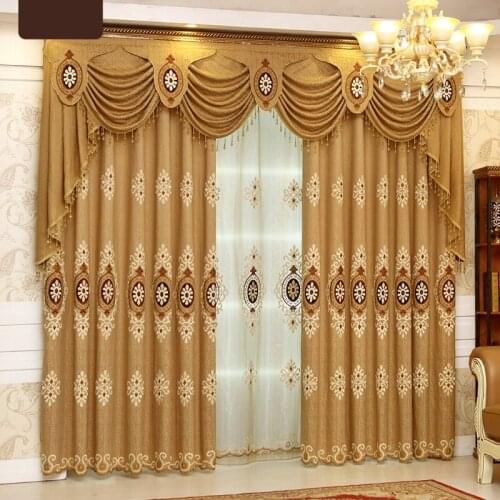 Brown or green Chenille Jacquard European luxury classic embroidery shade decorative curtains for sitting Room/Bedroom curtains