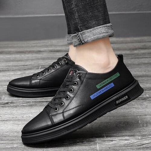 New Mens Casual Sneakers Genuine Leather Walking Running Shoes Fashion Lace Up Leisure Shoes Luxury Black Sneakers High Quality