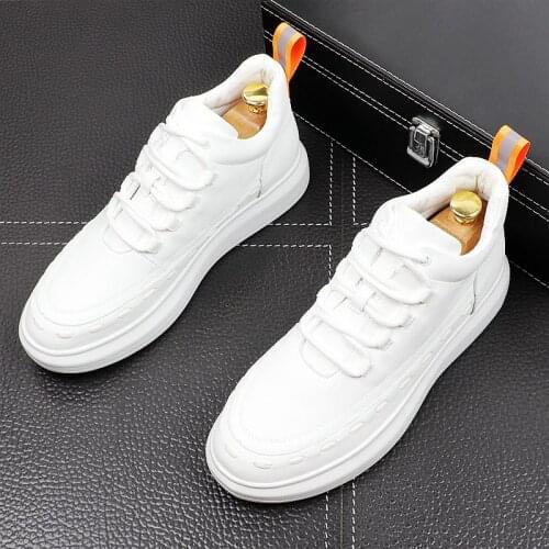 Korean designer mens leisure black white shoes high top flats shoe original leather platform footwear trend handsome sneakers