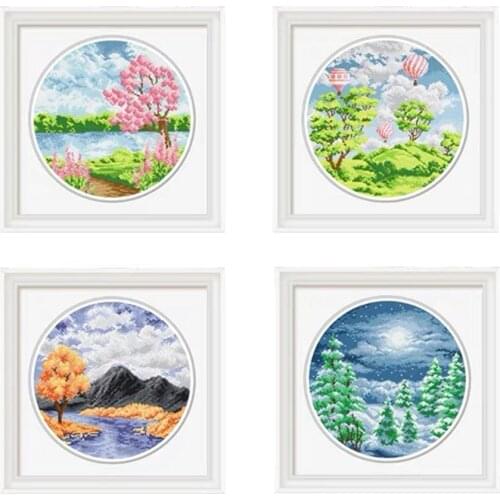 Four Seasons in the Valley Spring Stamped Cross Stitch Kit, 15.8" x 15.8"