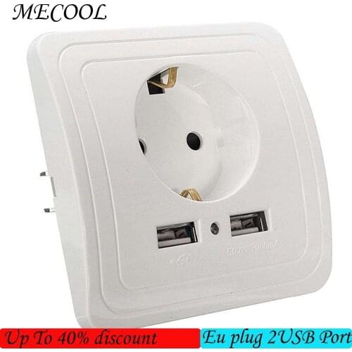 New 2 Port USB AC power Socket EU plug safety Wall Sockets Home Charger Station Outlet Adapter