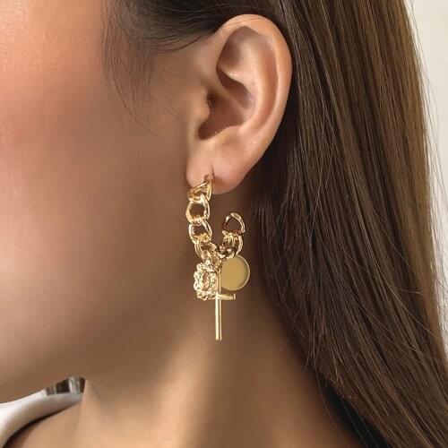 New Fashionable Hong Kong Style Design Hollow C-shaped Cross Earrings Retro Embossed Round Brand Exaggerated Alloy Earrings 2021