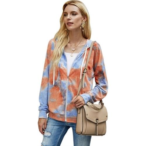 Autumn Winter Hoodies Sweatshirts Women Tie Dye Print Sweatshirt Long Sleeve Hoodie Zipper New Casual Hooded Tops