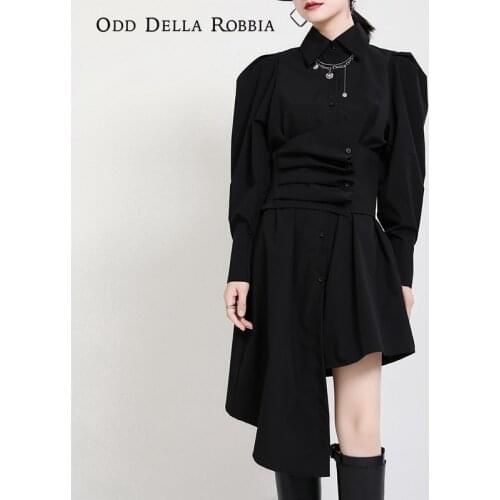 OddDellaRobbia Autumn Womens French Elegant Waist Single-Breasted Dress With Asymmetrical Waist And Knee-Length Dress 1626