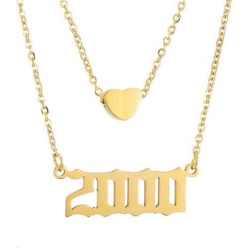 Personalized 2 Layered Necklace Heart Number Necklaces Women Custom Year 1991 1992 1995 1997 1999 2000 2008 2019 Birthday Gift