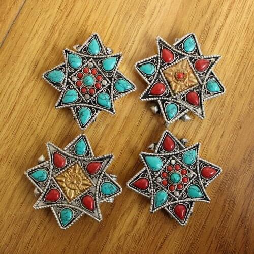 PN009 Tibetan Silver Colorful Stone Antiqued Star Prayer Box Pendant Necklace Ethnic Tibet Gau Box Amulet Handmade Nepal Jewelry