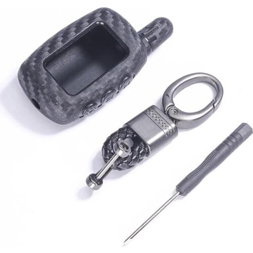 Carbon Fiber Rubber Car Key Case holder For Starline A9 A6 A8 A4 V5 24V Two Way Car Alarm LCD Remote Control Silicone Cover Bag