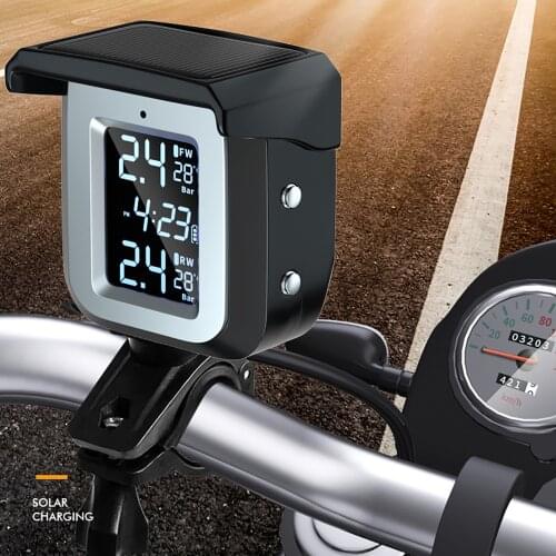 USB Solar Charging Motorcycle TPMS Tire Pressure Tyre Temperature Real Time Monitoring Alarm System With 2 External Sensors