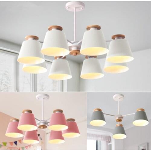 Nordic Chandelier E27 With Iron Lampshade For Living Room Suspension Lighting Fixtures Lam paras Wooden Chandelier lights