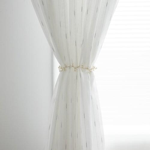 Modern Simple Silver Bamboo Jacquard Window Screen Living Room Bedroom Perforated Curtain White Mesh Curtains