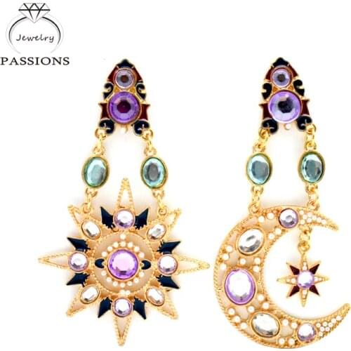 PASSIONS Vintage Bohemian Jewelry Ethnic Earrings Maxi Brincos Sun&Moon Long Earrings Asymmetry Gold Tassel Earings For Women