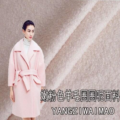 Light cherry powder full wool ring fabric winter thickening wool fabric coat rich texture high-end wholesale wool cloth