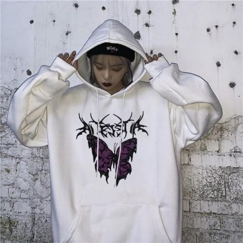Gothic Oversized Hoodies Sweatshirt Butterfly Skull E-girl Punk Printed Hoody Men Women Hip-hop Pullovers Coat Jacket Streetwear