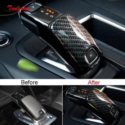 Tonlinker Interior Car Gear Head Cover stickers for Peugeot 2008 2020 Car Styling 1 PCS ABS Chrome/PU Leather Cover stickers