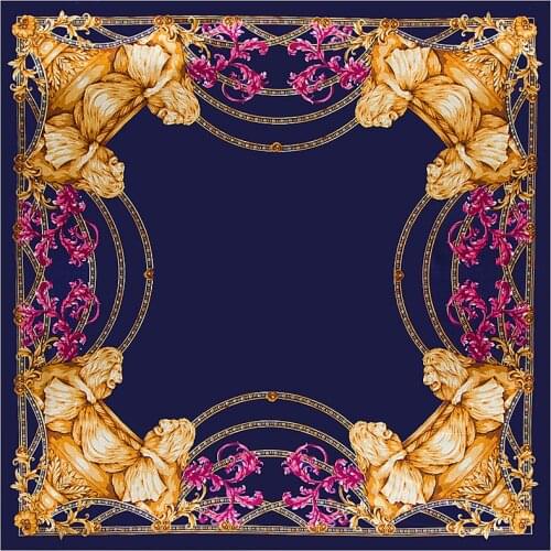 POBING New Design Floral Chain Print Silk Scarf Ladies Hijab Shawl Satin Scarf Foulard Square Head Scarves Wraps For Women 90CM