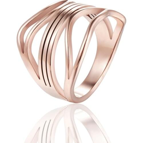 Fashion 1.8cm Wide Personality Irregular Stripe Woman Rose Gold Color Ring Top Quality Stainless Steel Jewelry For Women Gift
