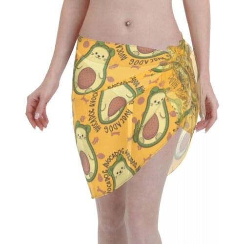 Women Beach Bikini Cover Up Cartoon Avocado Dog With Separate Wrap Skirt Sarong Scarf Beachwear Bathing Suit Beachwear Swimsuits